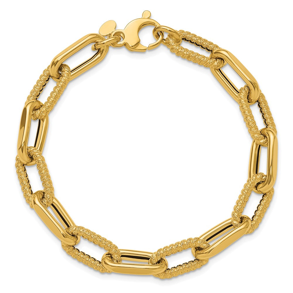 14K Gelbgold Poliert und Strukturiert Fantasieglieder Armband