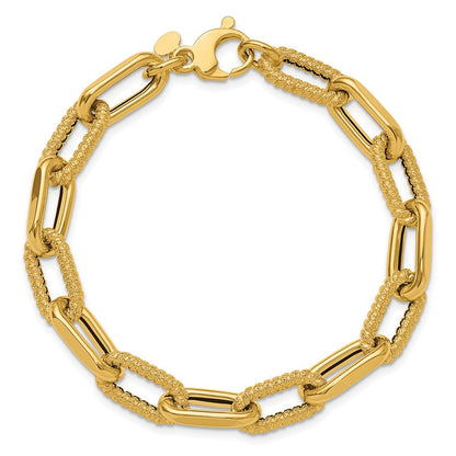 14K Gelbgold Poliert und Strukturiert Fantasieglieder Armband