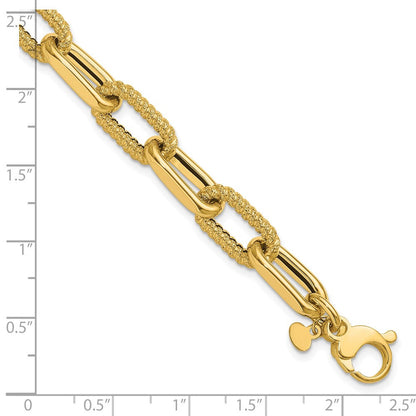 14K Gelbgold Poliert und Strukturiert Fantasieglieder Armband