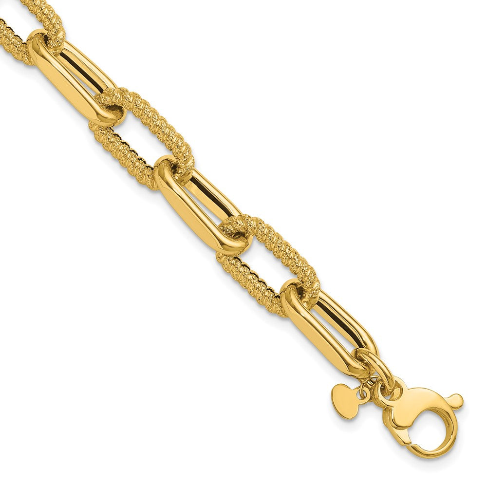 14K Gelbgold Poliert und Strukturiert Fantasieglieder Armband
