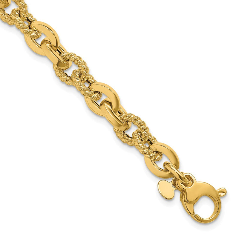 14K Gelbgold Poliert und Strukturiert Fantasieglieder Armband