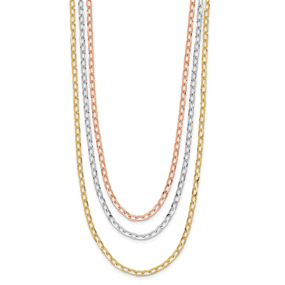 14K Tricolor Poliert 3 Strang Glieder Halskette
