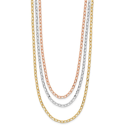 14K Tricolor Poliert 3 Strang Glieder Halskette