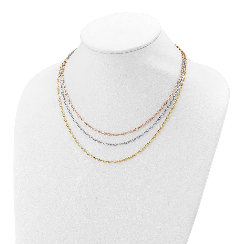 14K Tricolor Poliert 3 Strang Glieder Halskette