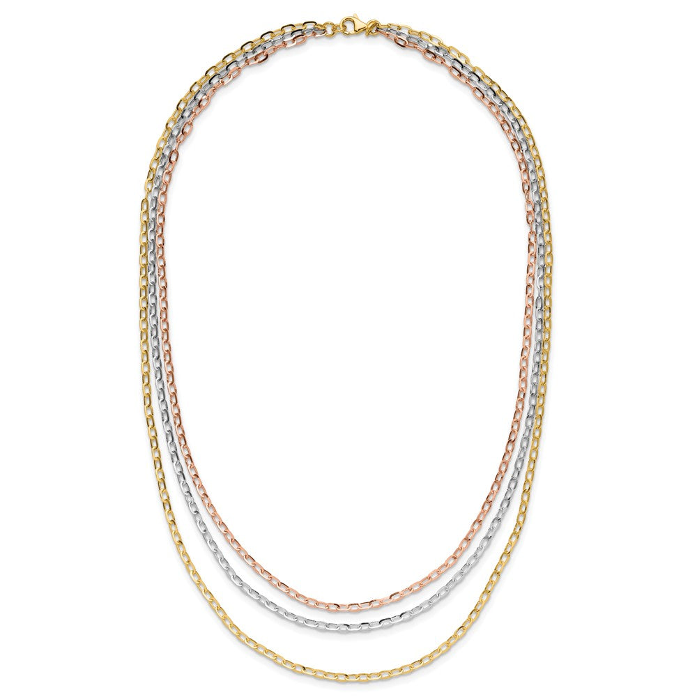 14K Tricolor Poliert 3 Strang Glieder Halskette