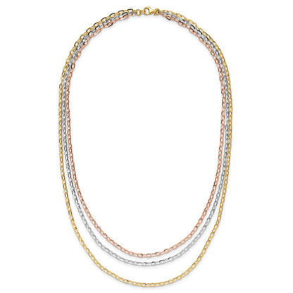 14K Tricolor Poliert 3 Strang Glieder Halskette