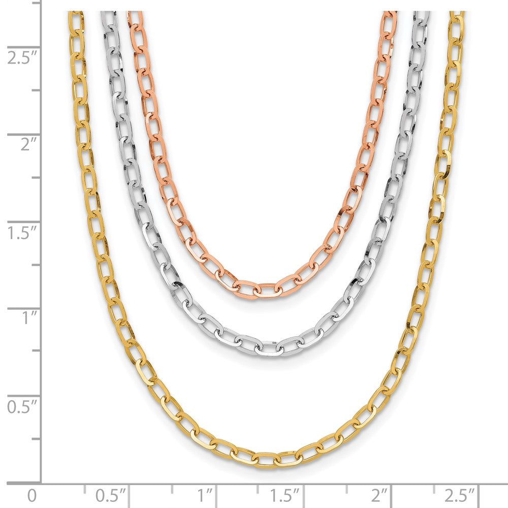 14K Tricolor Poliert 3 Strang Glieder Halskette