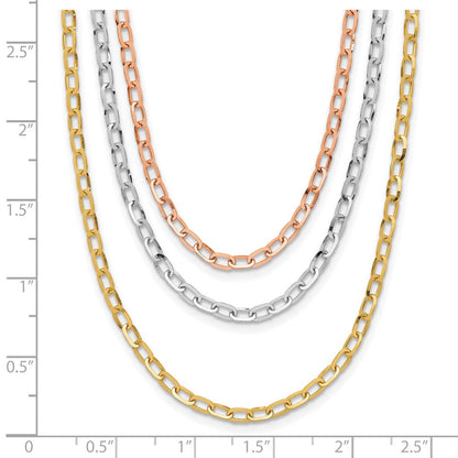 14K Tricolor Poliert 3 Strang Glieder Halskette