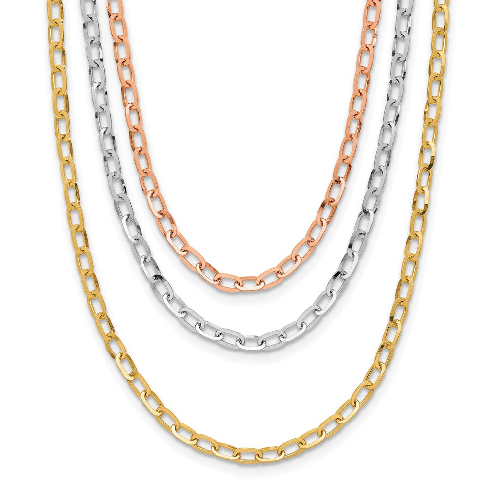14K Tricolor Poliert 3 Strang Glieder Halskette