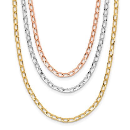 14K Tricolor Poliert 3 Strang Glieder Halskette