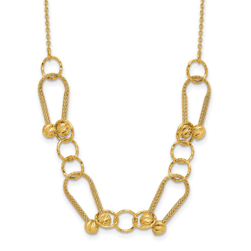14K Gelbgold Poliert/textured/dia Schliff Fantasieglieder mit 2 Zoll Verlängerung. Halskette