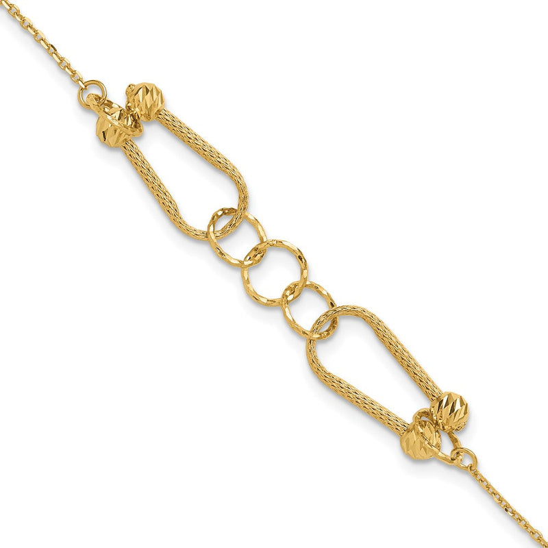 14K Gelbgold Poliert und Diamantiert Fantasieglieder mit 1 Zoll Verlängerung. Armband