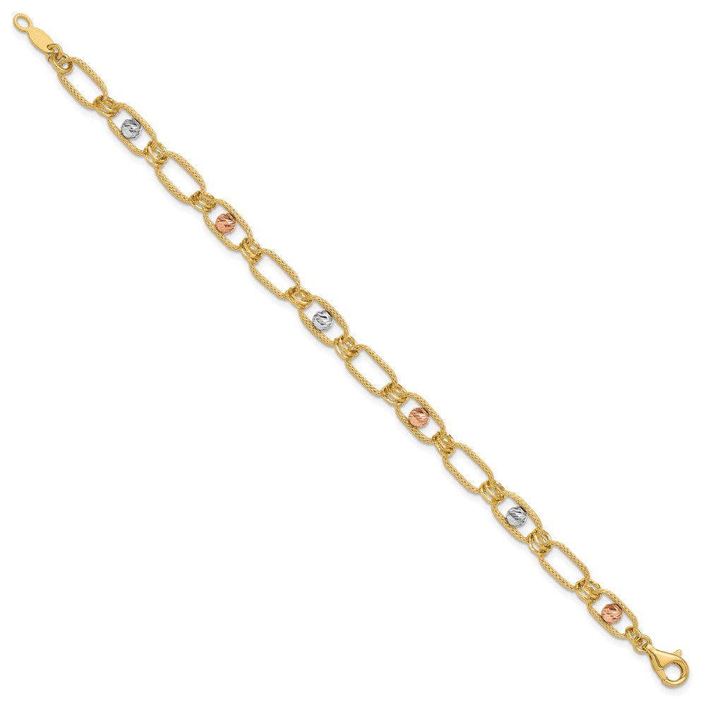 14K Tricolor Poliert/textured/dia Schliff Fantasieglieder Armband