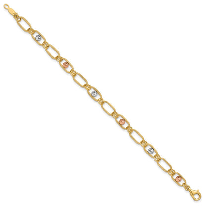 14K Tricolor Poliert/textured/dia Schliff Fantasieglieder Armband