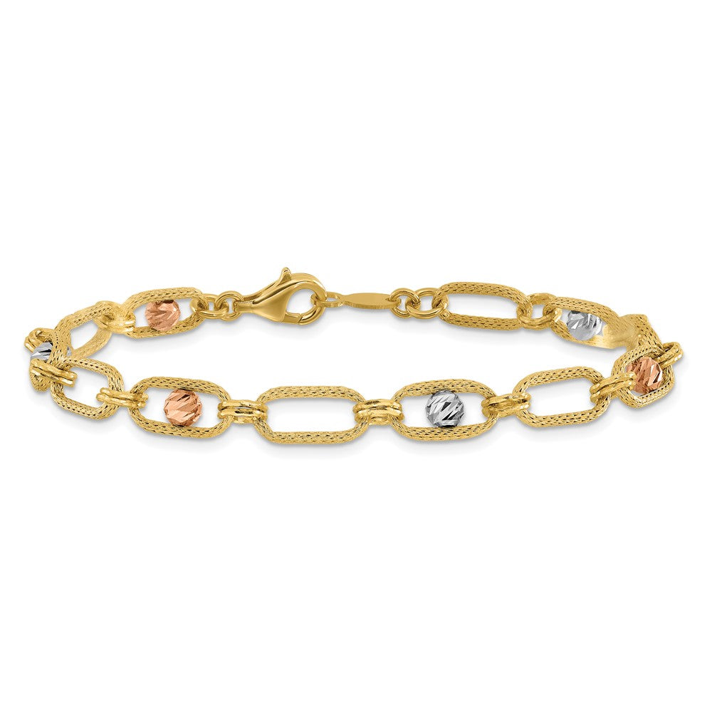 14K Tricolor Poliert/textured/dia Schliff Fantasieglieder Armband