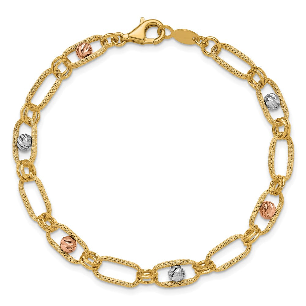 14K Tricolor Poliert/textured/dia Schliff Fantasieglieder Armband