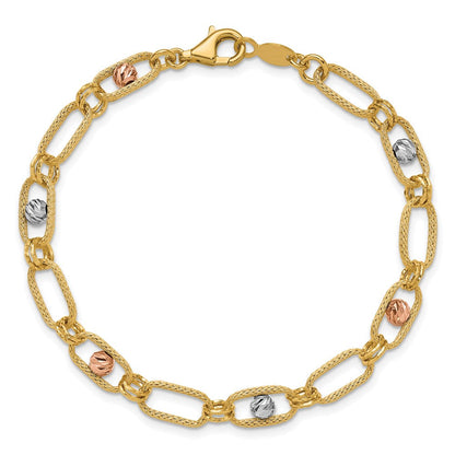 14K Tricolor Poliert/textured/dia Schliff Fantasieglieder Armband
