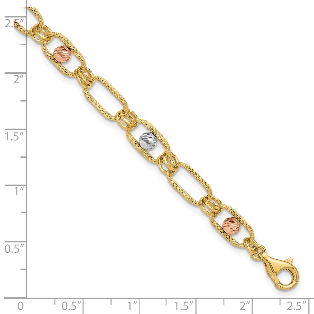 14K Tricolor Poliert/textured/dia Schliff Fantasieglieder Armband
