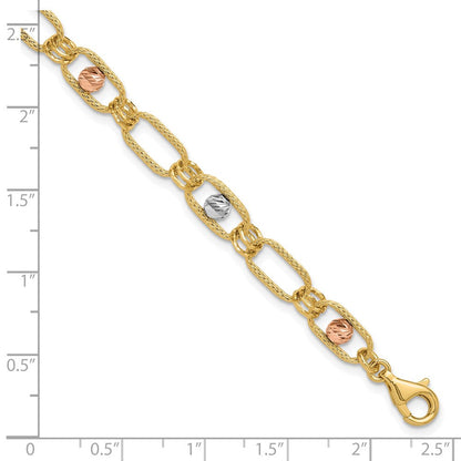 14K Tricolor Poliert/textured/dia Schliff Fantasieglieder Armband