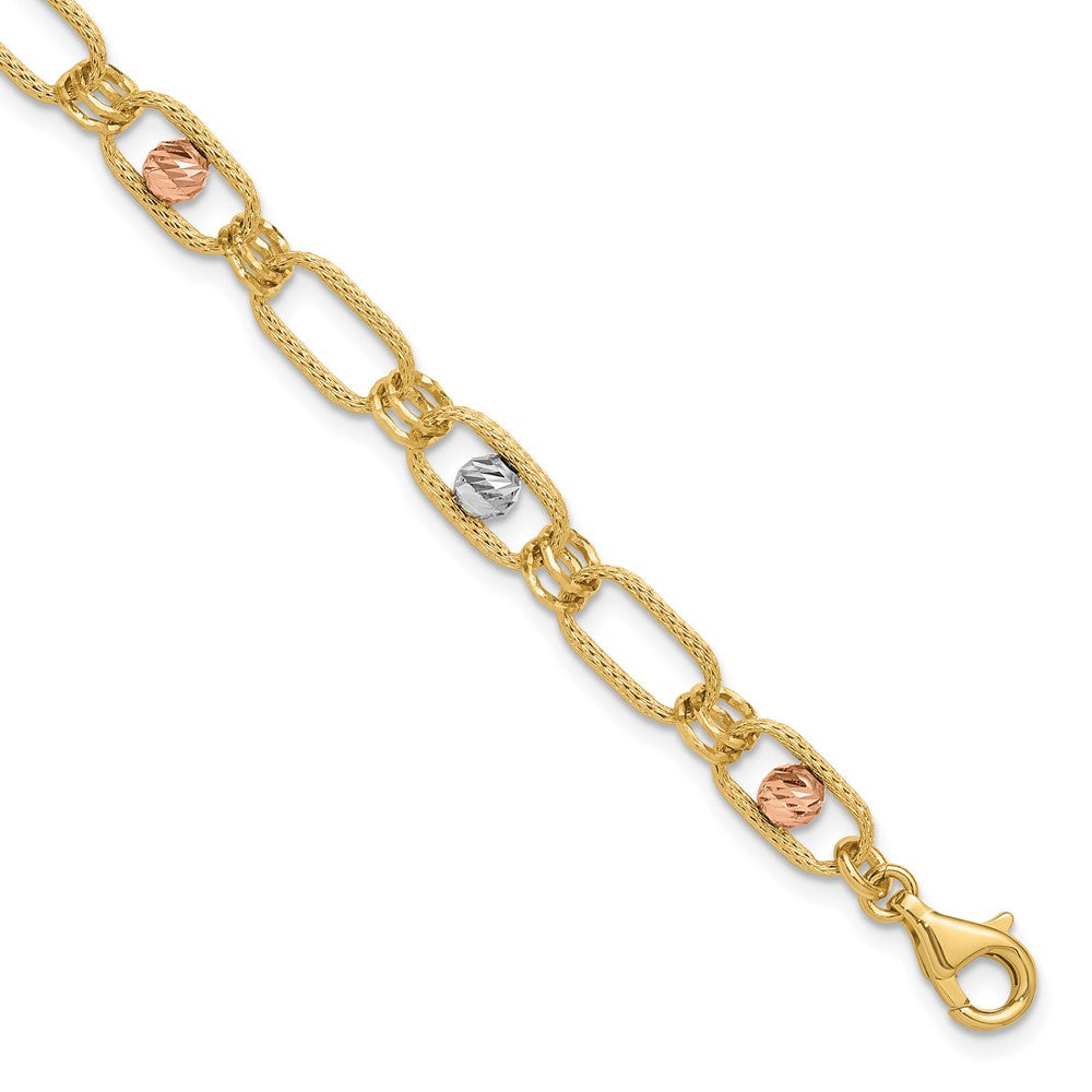 14K Tricolor Poliert/textured/dia Schliff Fantasieglieder Armband