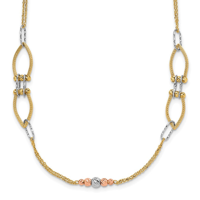 14K Tricolor Poliert/textured/dia Schliff Fantasie 1.5 Zoll Verlängerung. Halskette