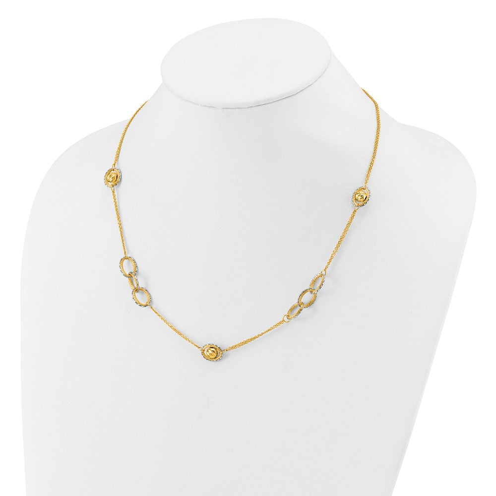 14K Bicolor Poliert/textured/dia Schliff Fantasie 1 Zoll Verlängerung. Halskette