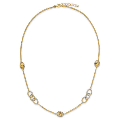 14K Bicolor Poliert/textured/dia Schliff Fantasie 1 Zoll Verlängerung. Halskette