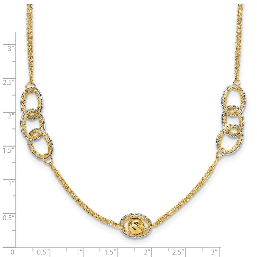 14K Bicolor Poliert/textured/dia Schliff Fantasie 1 Zoll Verlängerung. Halskette