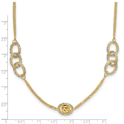 14K Bicolor Poliert/textured/dia Schliff Fantasie 1 Zoll Verlängerung. Halskette