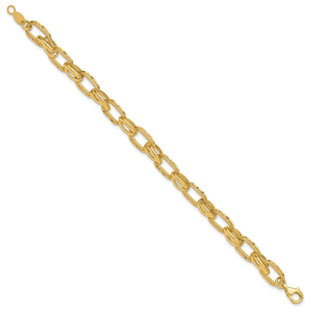 14K Gelbgold Poliert/textured/diamantiert Fantasieglieder Armband