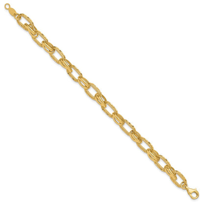 14K Gelbgold Poliert/textured/diamantiert Fantasieglieder Armband
