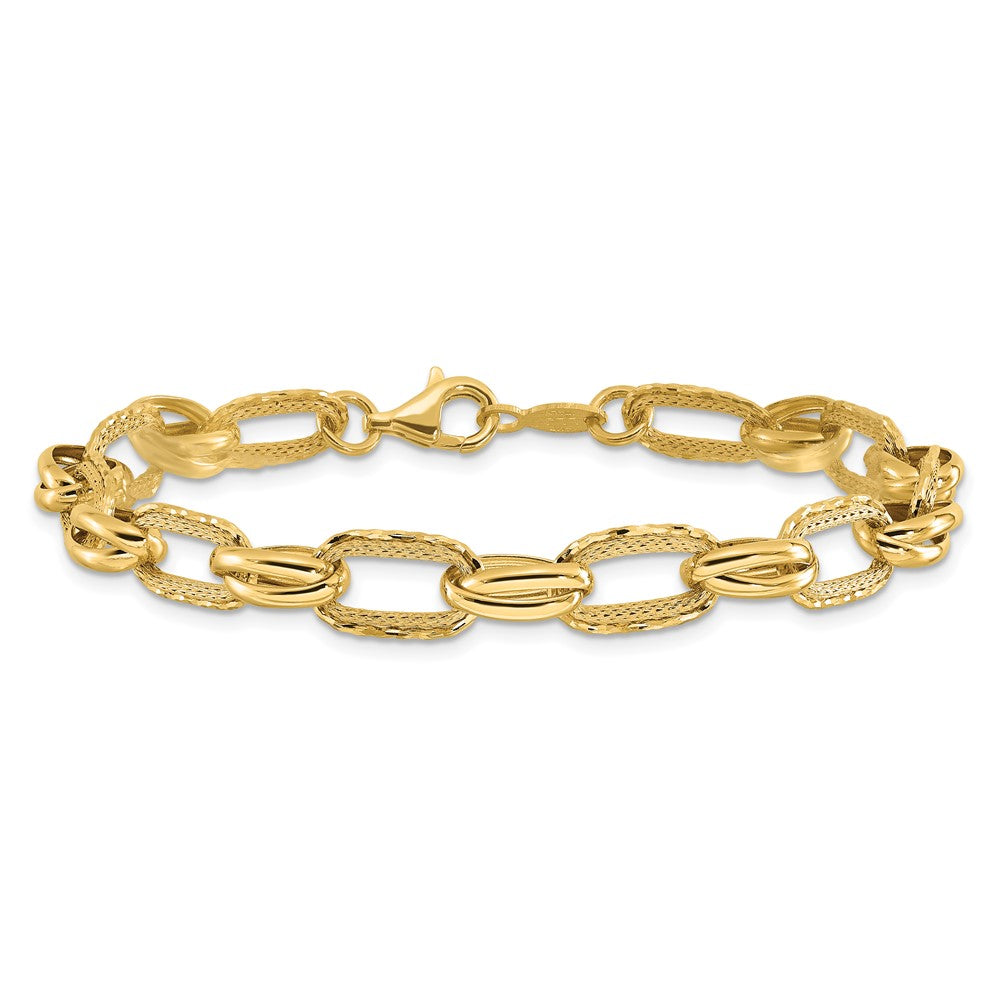 14K Gelbgold Poliert/textured/diamantiert Fantasieglieder Armband