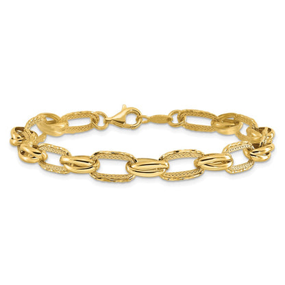 14K Gelbgold Poliert/textured/diamantiert Fantasieglieder Armband