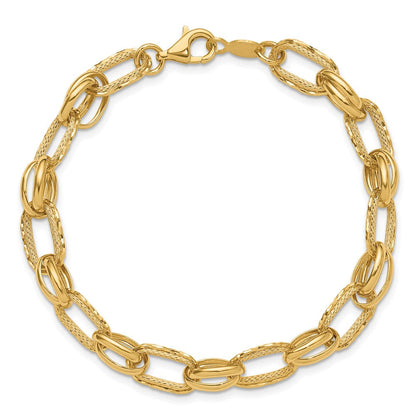 14K Gelbgold Poliert/textured/diamantiert Fantasieglieder Armband
