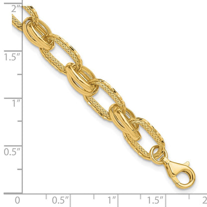 14K Gelbgold Poliert/textured/diamantiert Fantasieglieder Armband