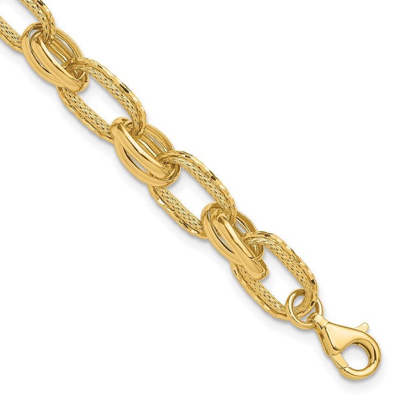 14K Gelbgold Poliert/textured/diamantiert Fantasieglieder Armband