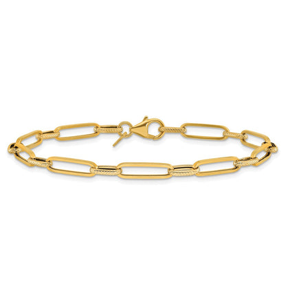 14K Gelbgold Poliert/textured Fantasieglieder Armband