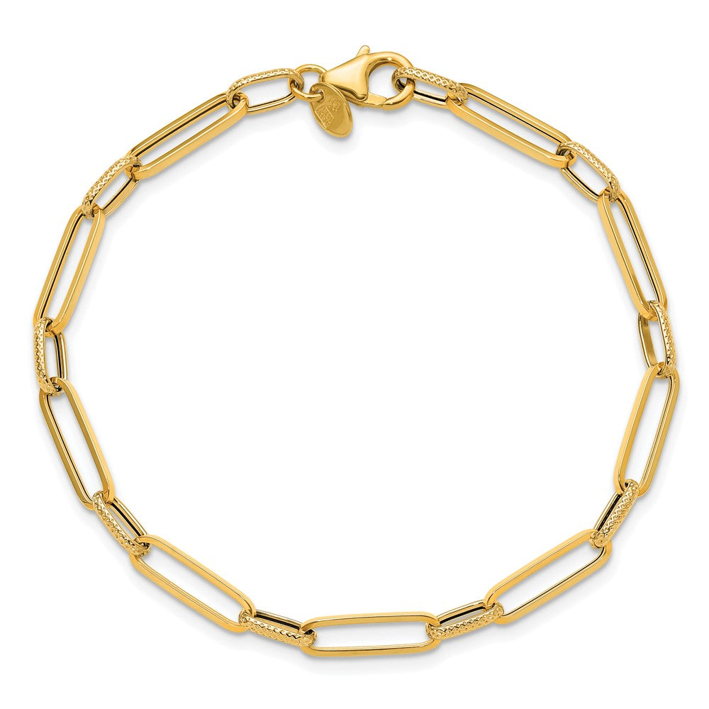 14K Gelbgold Poliert/textured Fantasieglieder Armband