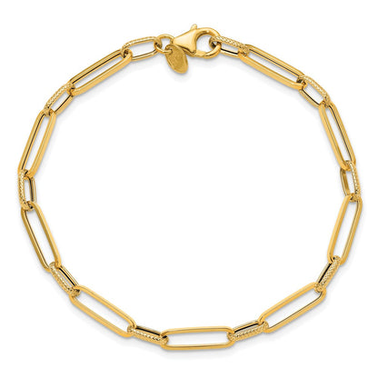 14K Gelbgold Poliert/textured Fantasieglieder Armband