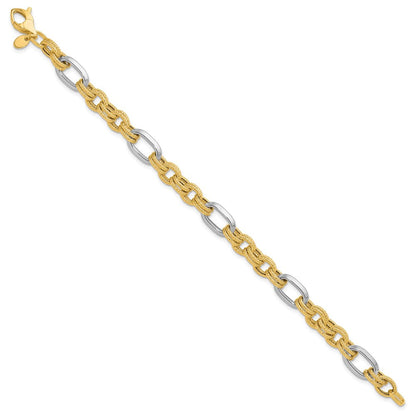 14K Bicolor Poliert und Strukturiert Fantasieglieder Armband