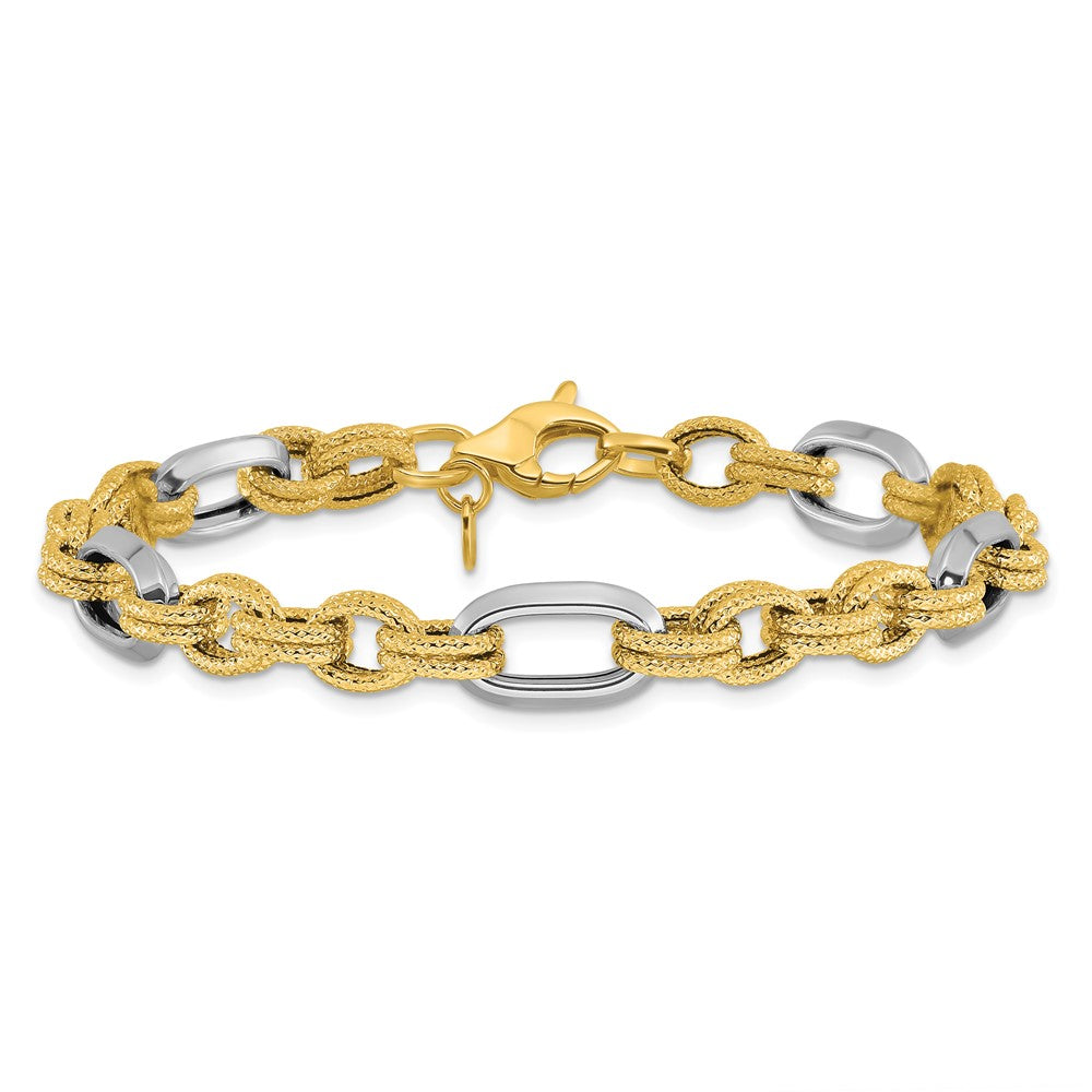 14K Bicolor Poliert und Strukturiert Fantasieglieder Armband