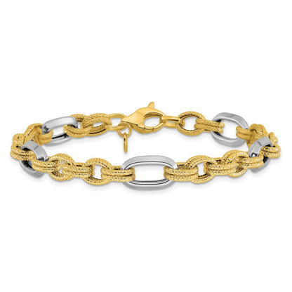 14K Bicolor Poliert und Strukturiert Fantasieglieder Armband