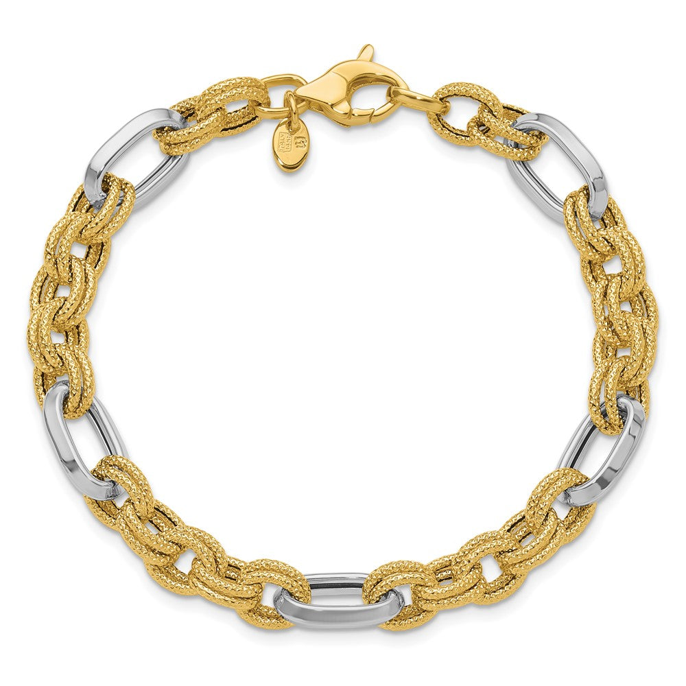 14K Bicolor Poliert und Strukturiert Fantasieglieder Armband