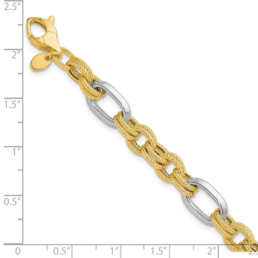 14K Bicolor Poliert und Strukturiert Fantasieglieder Armband