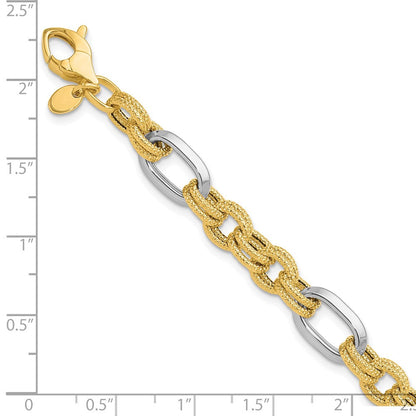 14K Bicolor Poliert und Strukturiert Fantasieglieder Armband