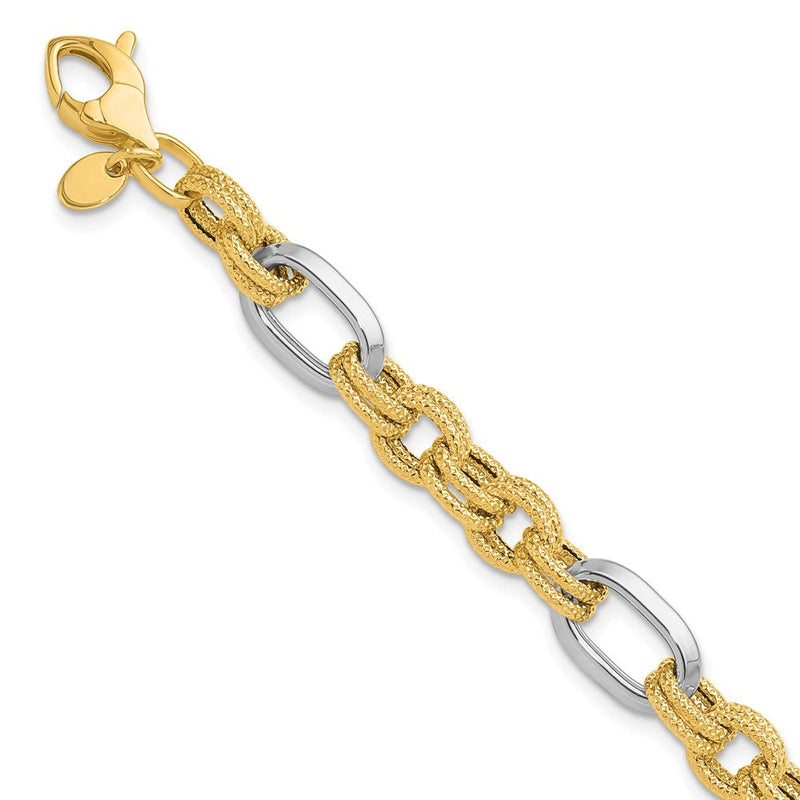14K Bicolor Poliert und Strukturiert Fantasieglieder Armband