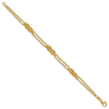14K Gelbgold Poliert und Strukturiert Multi Strang Armband