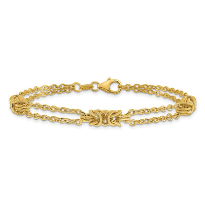 14K Gelbgold Poliert und Strukturiert Multi Strang Armband