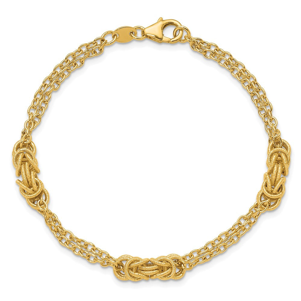 14K Gelbgold Poliert und Strukturiert Multi Strang Armband