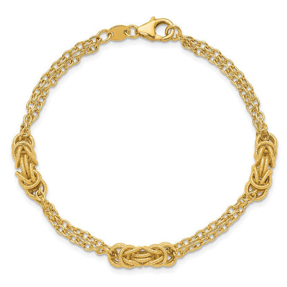 14K Gelbgold Poliert und Strukturiert Multi Strang Armband